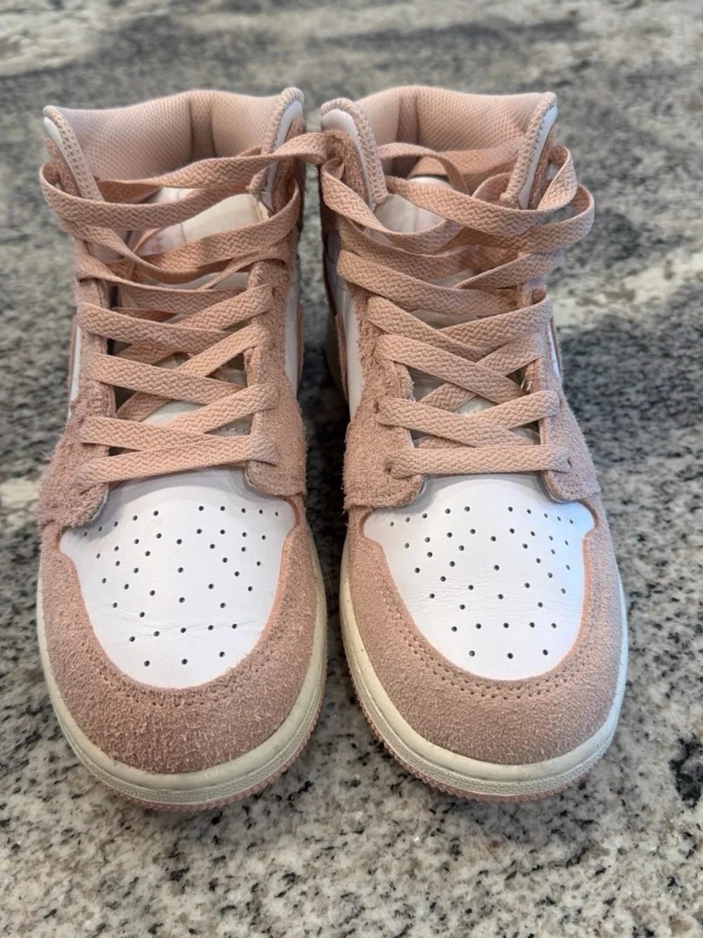 Jordan Kids High-Top Sneakers in Blush Pink and White